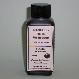 100 ml Tinta Preta para Brother CL980-BK CL1100-BK